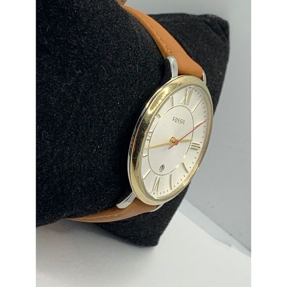 Fossil ES53487 Unisex Brown Leather Analog Beige Dial Quartz Wrist Watch RU155 - Picture 4 of 11